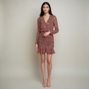 Veronica Beard Size 6 Rosalia Floral Ruched Silk Long Sleeve Dress Romantic Chic